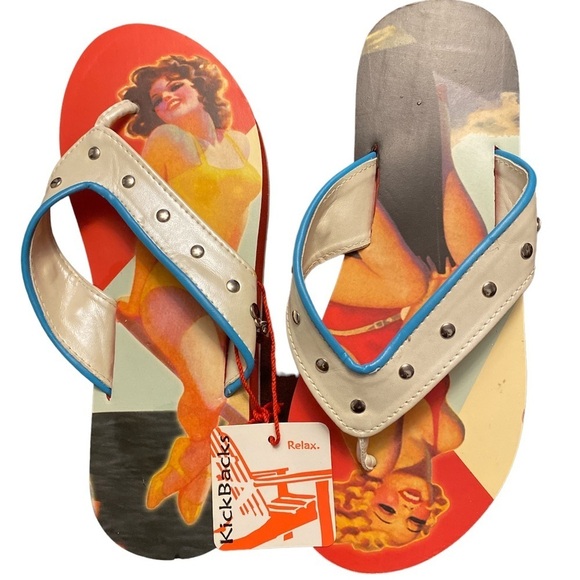 Flip flop KICK BACKS VINTAGE RETRO PIN UP SZ 7/8 - Picture 2 of 11